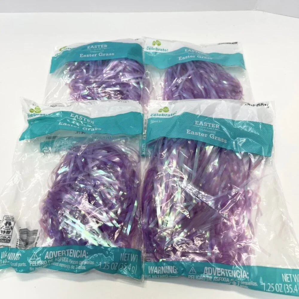 Lot of 4 Purple Easter Grass Packs 1.25 oz Each Basket Filler Holiday Party Gift